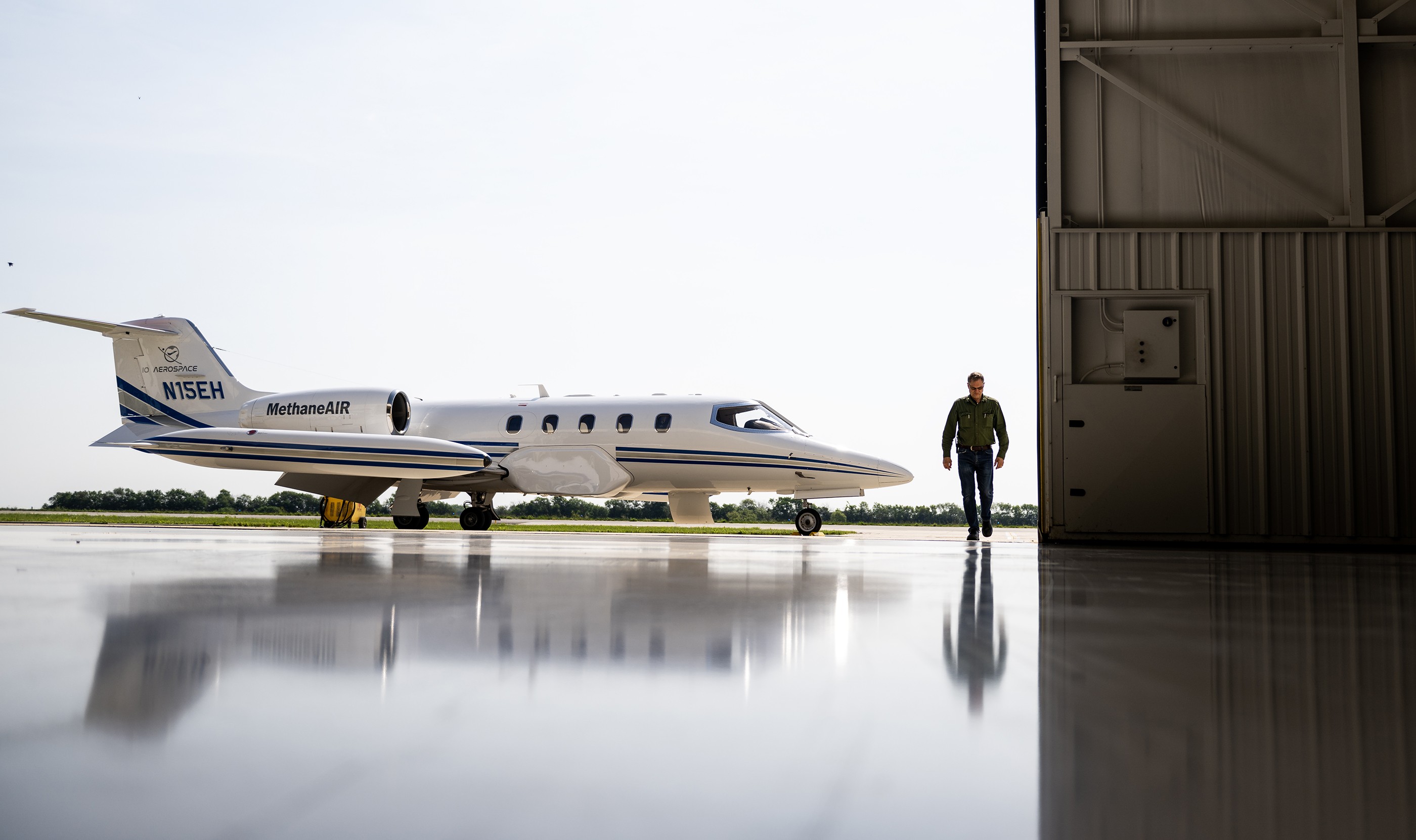 MethaneAIR jet outside a hangar.