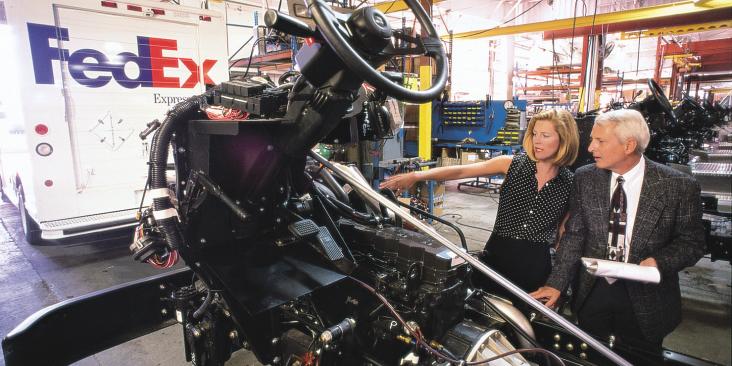 EDF's Elizabeth Sturcken and FedEx's James Steffen at FedEx facility, 2005