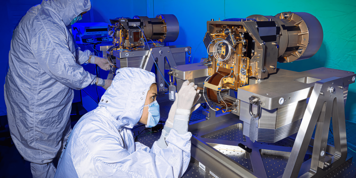 Ball Aerospace employees working on spectrometers to gather data for MethaneSAT, the methane detecting and tracking satellite.