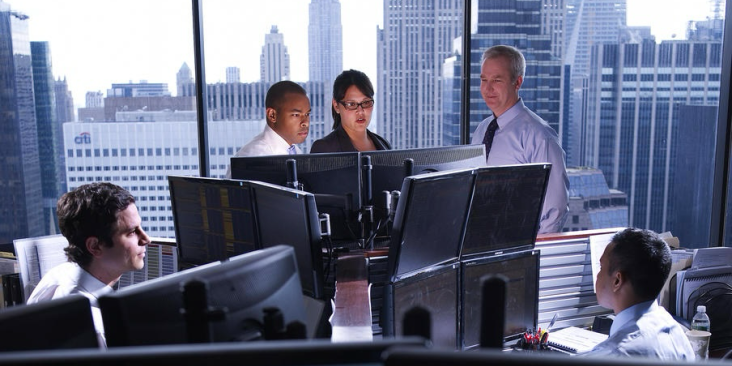 Businesspeople in a high-rise office