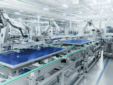 Machines in a lab manufacturing solar panels