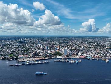 An aerial view of the city of Manaus, Brazil by the coast