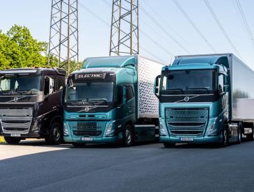 Electric trucks on display.